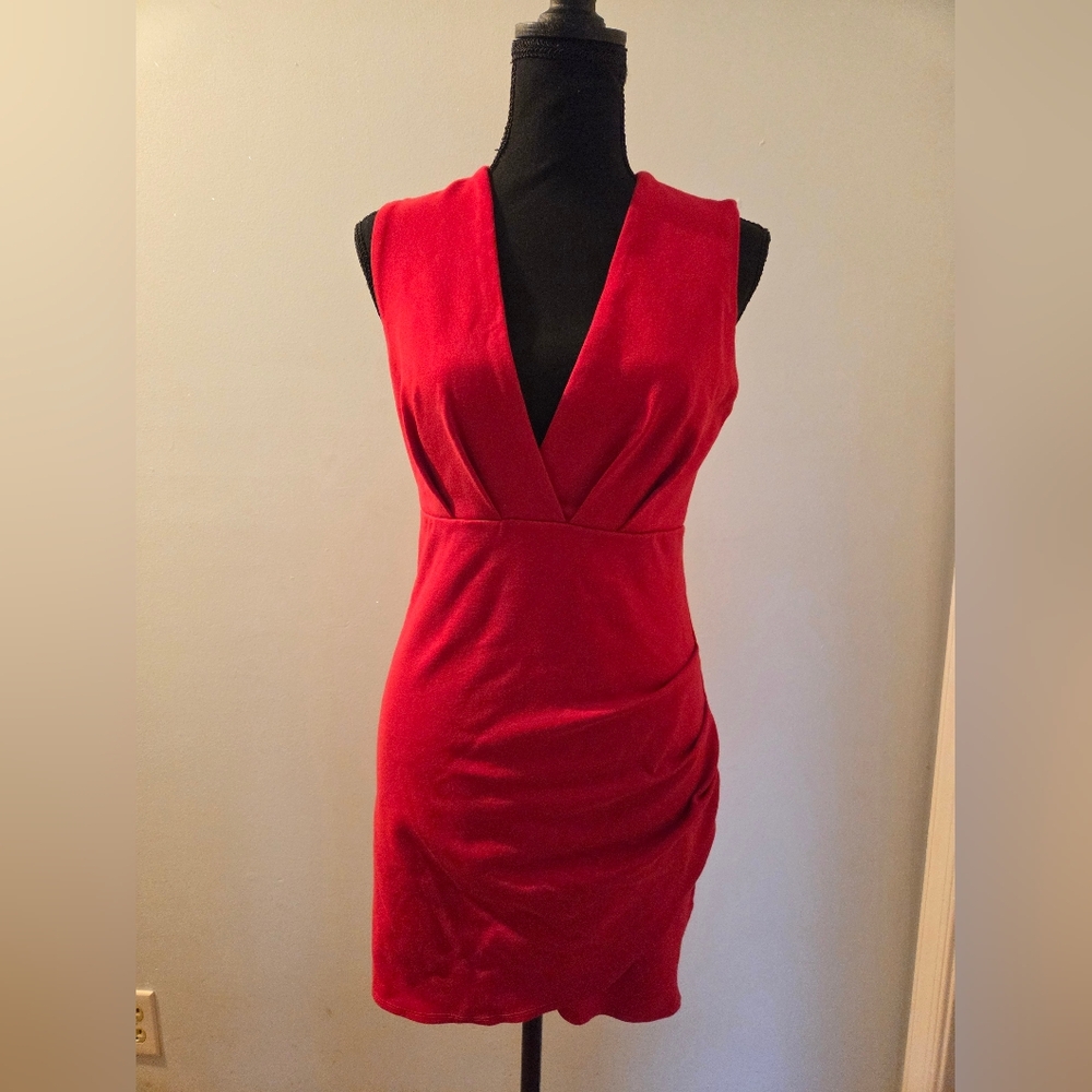 Lulu's Vibrant Red V-Neck Mini Dress